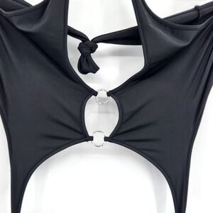 Finesse O-Ring Cutout Halter Stretch Tie Back Jumpsuit Womens Plus Size 3X Black